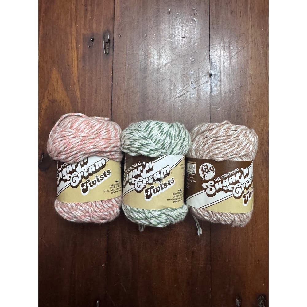 Lily Sugar'n Cream Twists Cotton Yarn 3 Skein Lot Natural Green Taupe Worsted